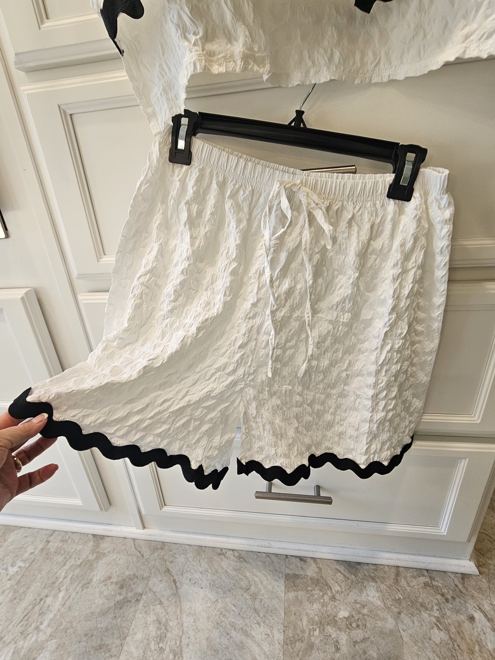 Boutique Sale!! Simply Southern White Button-Down Short Set with Black Trim - Picture 2 of 8